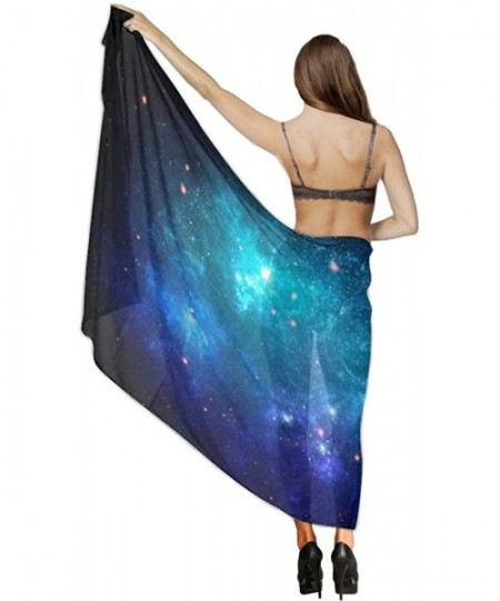 Cover-Ups Women Girl Fashion Chiffon Scarf Bikini Cover Up Summer Beach Sarong Wrap - Blue Galaxy Nebula Space - C619C6OGIQZ