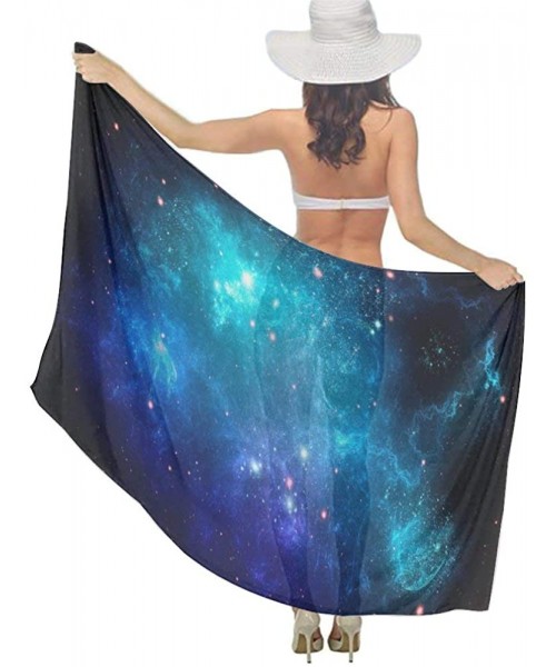 Cover-Ups Women Girl Fashion Chiffon Scarf Bikini Cover Up Summer Beach Sarong Wrap - Blue Galaxy Nebula Space - C619C6OGIQZ