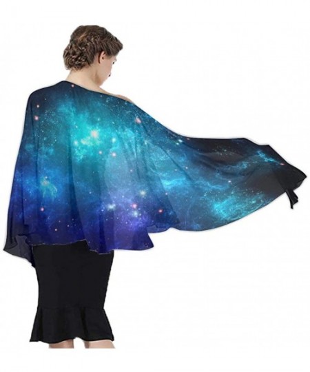 Cover-Ups Women Girl Fashion Chiffon Scarf Bikini Cover Up Summer Beach Sarong Wrap - Blue Galaxy Nebula Space - C619C6OGIQZ