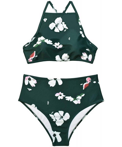 Sets Women Floral Tankini Set Lace Up Ruched High Waisted Two Piece Swimsuit - Floral - CO196MDAU0C