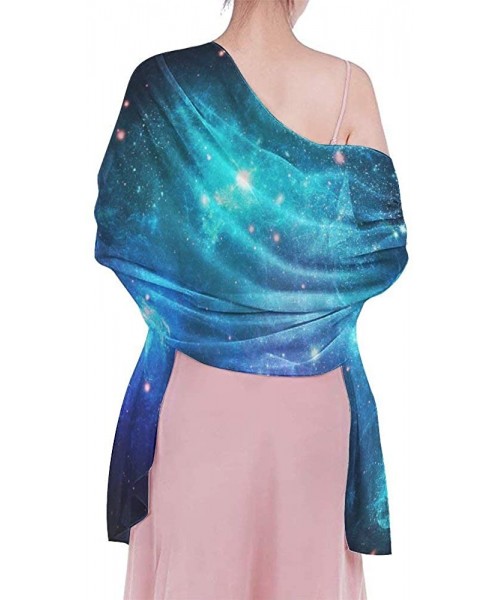 Cover-Ups Women Girl Fashion Chiffon Scarf Bikini Cover Up Summer Beach Sarong Wrap - Blue Galaxy Nebula Space - C619C6OGIQZ