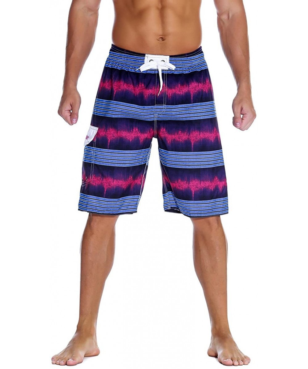 Board Shorts Men's Beachwear Summer Holiday Swim Trunks Quick Dry Striped - Purple - CH18C4K6EKU