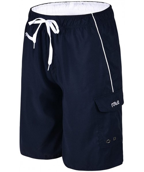 Trunks Men's Beachwear Swim Trunks Quick Dry Zipper Pockets with Lining - Navy(white Straps) - CB185O4W89M