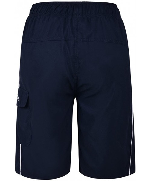 Trunks Men's Beachwear Swim Trunks Quick Dry Zipper Pockets with Lining - Navy(white Straps) - CB185O4W89M