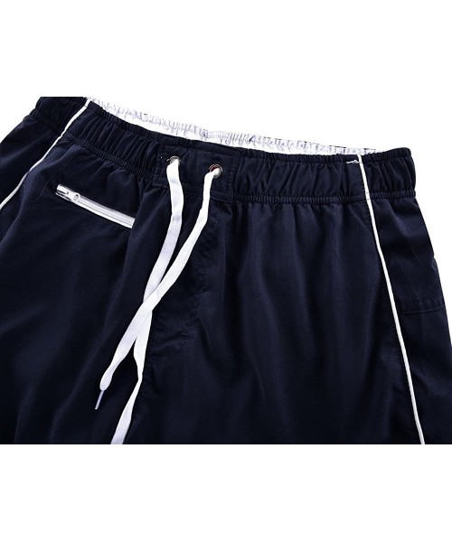 Trunks Men's Beachwear Swim Trunks Quick Dry Zipper Pockets with Lining - Navy(white Straps) - CB185O4W89M