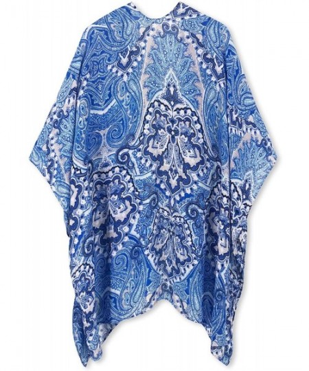 Cover-Ups Women's Beach Cover up Swimsuit Kimono Cardigan with Bohemian Floral Print - Blue Print - CY18QRW0A79