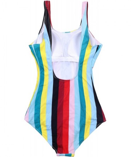 One-Pieces Women Plunge Swimsuits Lace-up Monokini Bathing Suits Sexy Swimwear - Red Stripe - C31808SYCWQ