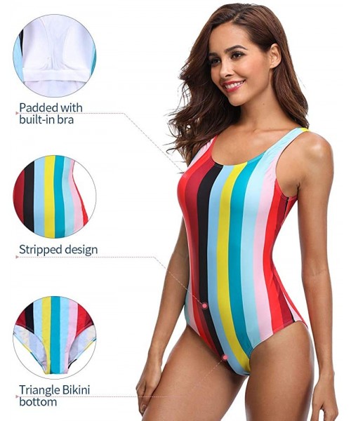 One-Pieces Women Plunge Swimsuits Lace-up Monokini Bathing Suits Sexy Swimwear - Red Stripe - C31808SYCWQ