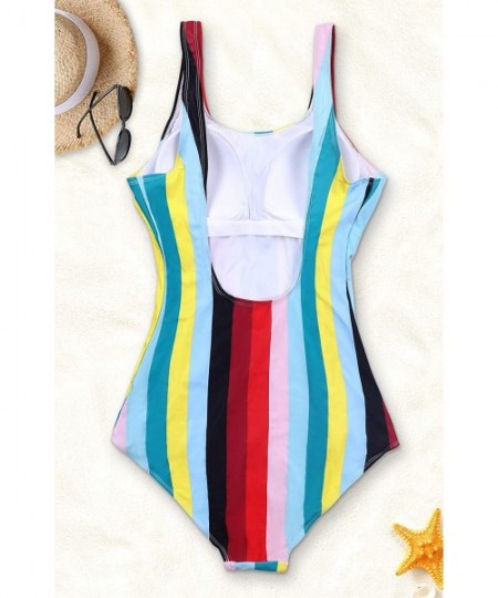 One-Pieces Women Plunge Swimsuits Lace-up Monokini Bathing Suits Sexy Swimwear - Red Stripe - C31808SYCWQ