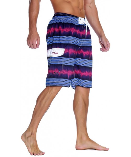 Board Shorts Men's Beachwear Summer Holiday Swim Trunks Quick Dry Striped - Purple - CH18C4K6EKU