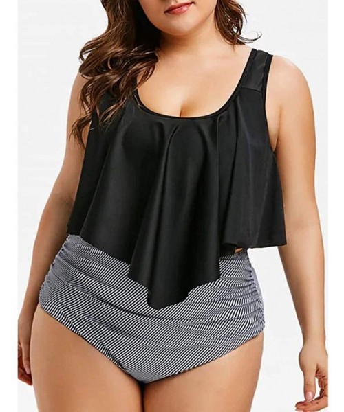 Sets Women Plus Size Swimsuit Summer High Waisted Girls Sexy Bikinis Backless 2PCS Tankini Swinwear Bathing Suits 2019 - Blac...