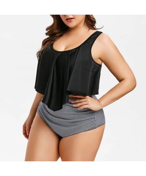 Sets Women Plus Size Swimsuit Summer High Waisted Girls Sexy Bikinis Backless 2PCS Tankini Swinwear Bathing Suits 2019 - Blac...