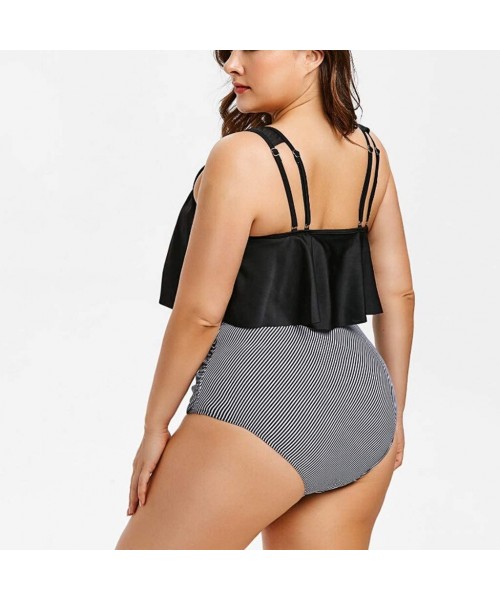 Sets Women Plus Size Swimsuit Summer High Waisted Girls Sexy Bikinis Backless 2PCS Tankini Swinwear Bathing Suits 2019 - Blac...