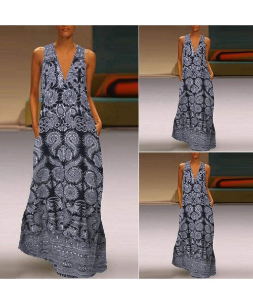 Cover-Ups Women's Sleeveless Long Maxi Dress Boho V Neck Vintage Floral Printed Summer Casual Loose Party Tank Dresses Z9 gra...