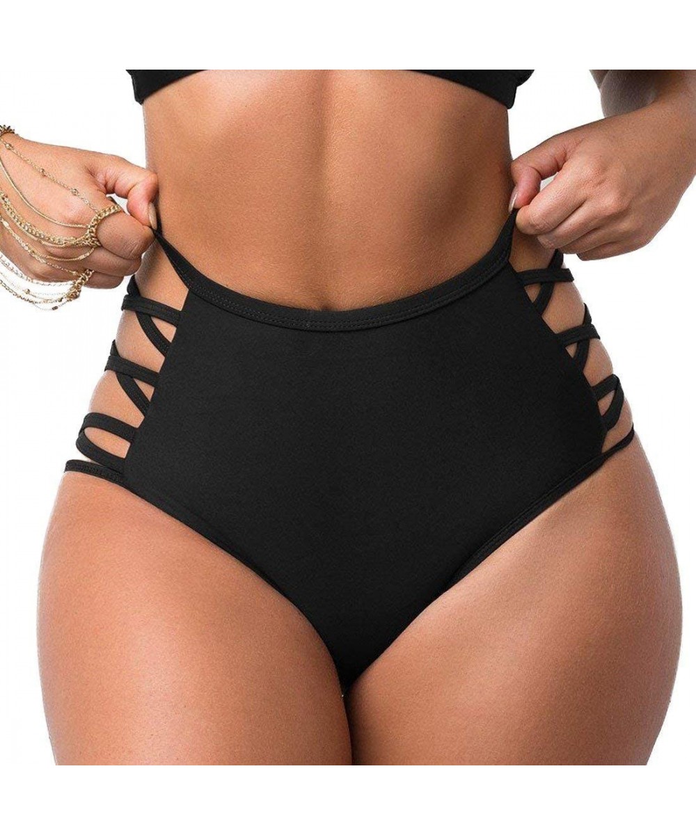 Tankinis Women Sexy Bikini Bottoms Lace Strappy Sides High Waisted Retro Bathing Suit Underwear Swimsuit - Black - CP18C0WWDQ3