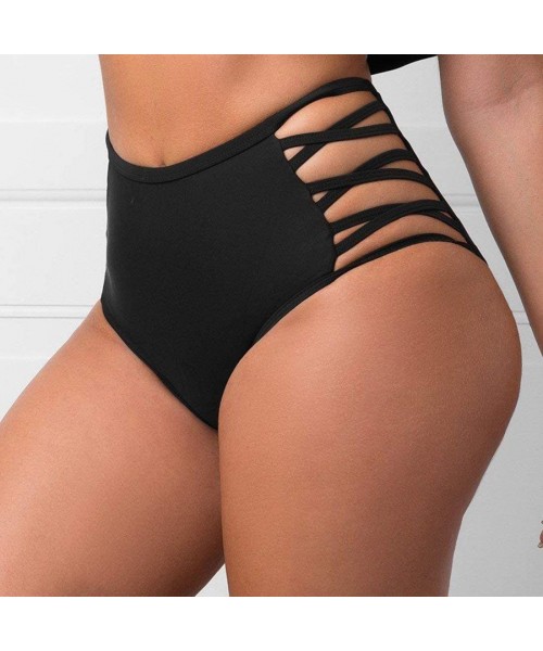 Tankinis Women Sexy Bikini Bottoms Lace Strappy Sides High Waisted Retro Bathing Suit Underwear Swimsuit - Black - CP18C0WWDQ3