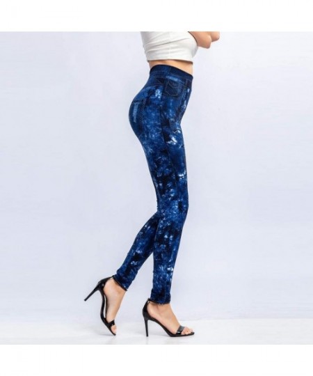 Tops 2020 Fashion Leggings for Women High Waist Print Jeggings Womens Juniors Classic Imitate Denim Skinny Jeans Blue 3 - C91...