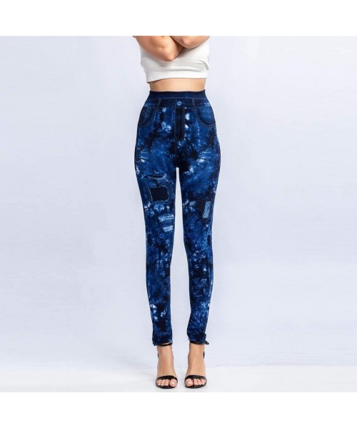 Tops 2020 Fashion Leggings for Women High Waist Print Jeggings Womens Juniors Classic Imitate Denim Skinny Jeans Blue 3 - C91...