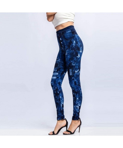 Tops 2020 Fashion Leggings for Women High Waist Print Jeggings Womens Juniors Classic Imitate Denim Skinny Jeans Blue 3 - C91...