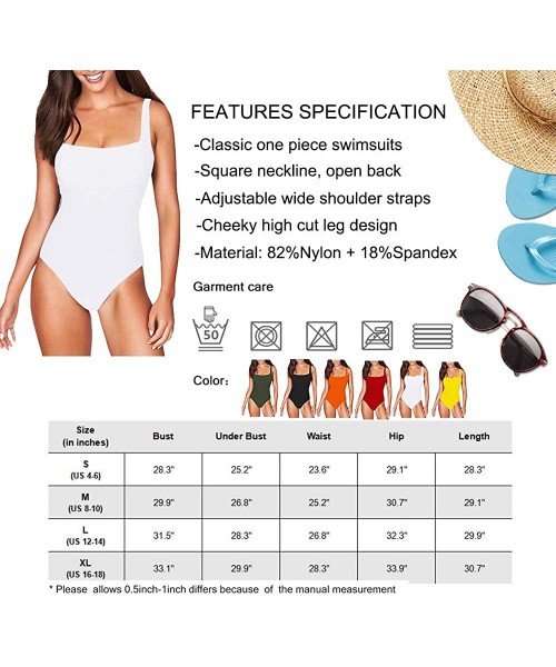 One-Pieces Womens Square Neck Cheeky High Cut One Piece Bathing Suit Swimsuit - B-white - C118DA0CSC3