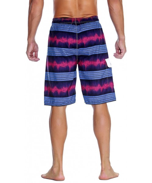 Board Shorts Men's Beachwear Summer Holiday Swim Trunks Quick Dry Striped - Purple - CH18C4K6EKU