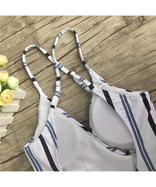 One-Pieces Women's Cute Stripe Halter Backless Tie Knot Padding One-Piece High Waist Swimsuit Beach Swimwear Bathing Suit - B...