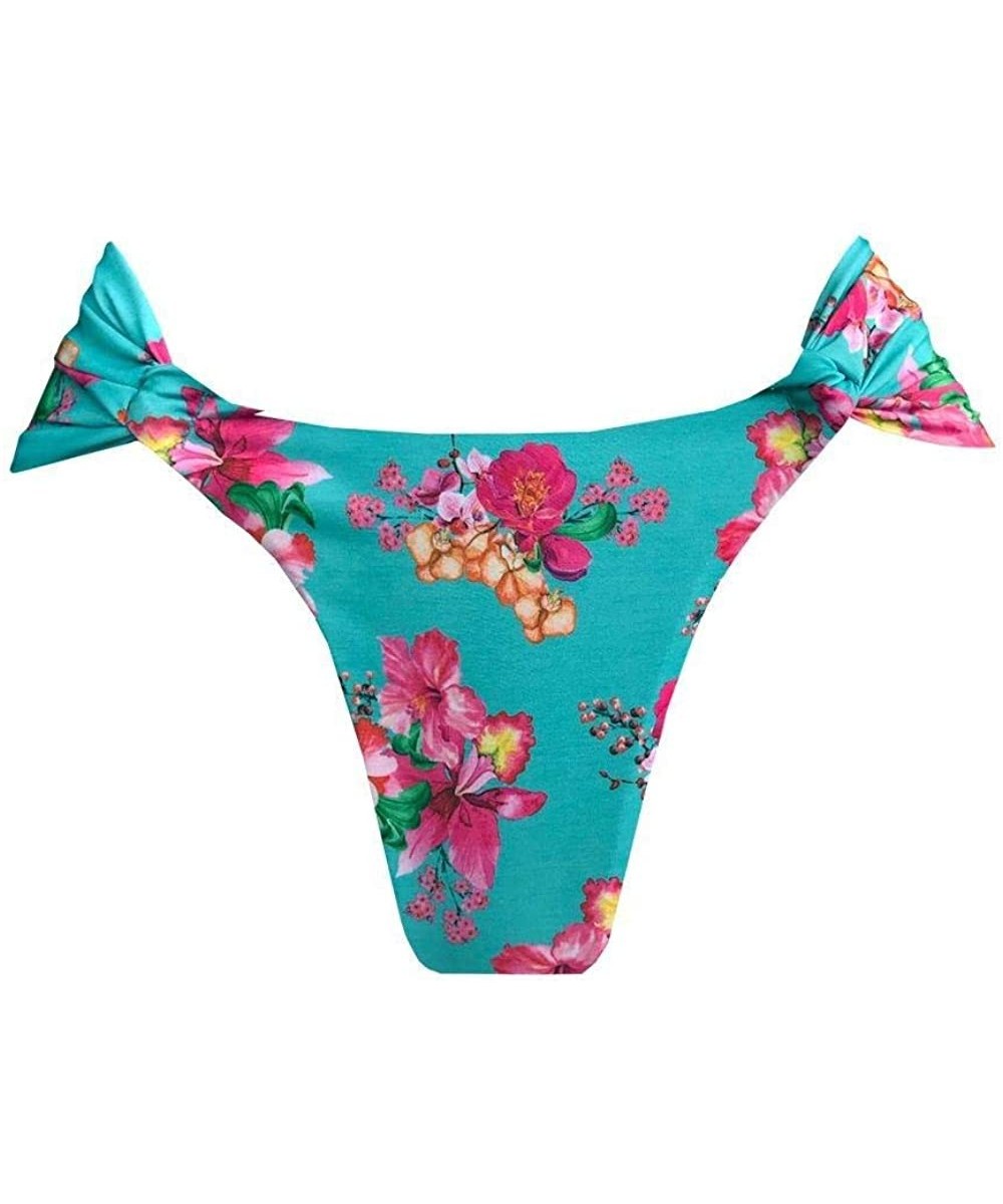 Bottoms Blue Hawaii Flowers Brazilian Classic Side Scrunch Bikini Bottom - CS18X6YL0DL