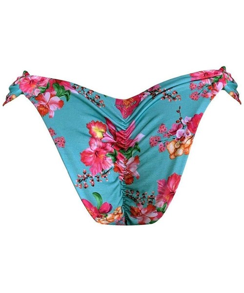 Bottoms Blue Hawaii Flowers Brazilian Classic Side Scrunch Bikini Bottom - CS18X6YL0DL