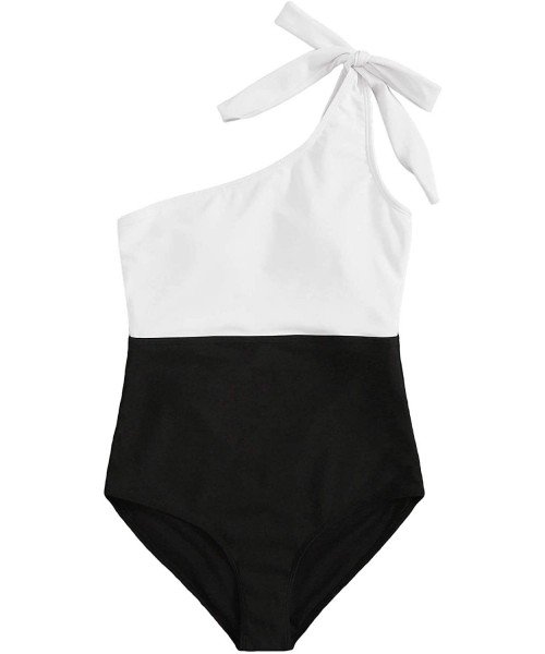 One-Pieces Women's Bathing Suits One Shoulder One Piece Swimsuits Monokini - Black and White - CB195A7INYK