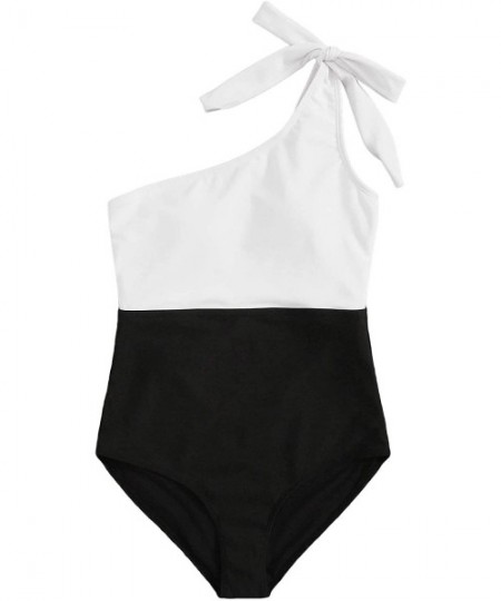 One-Pieces Women's Bathing Suits One Shoulder One Piece Swimsuits Monokini - Black and White - CB195A7INYK