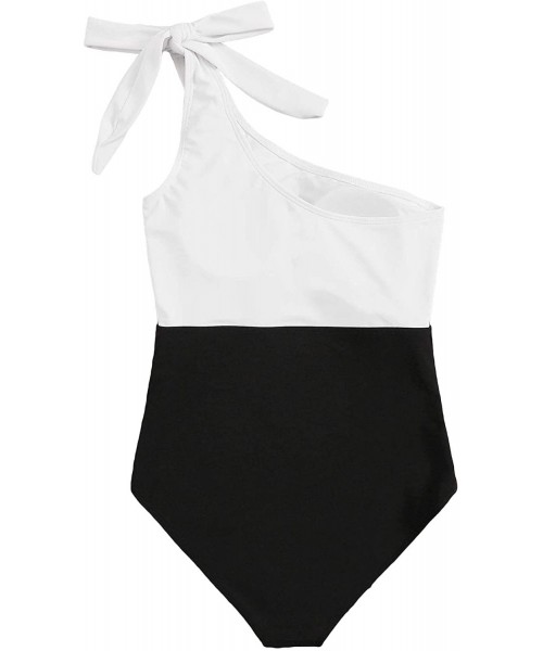 One-Pieces Women's Bathing Suits One Shoulder One Piece Swimsuits Monokini - Black and White - CB195A7INYK