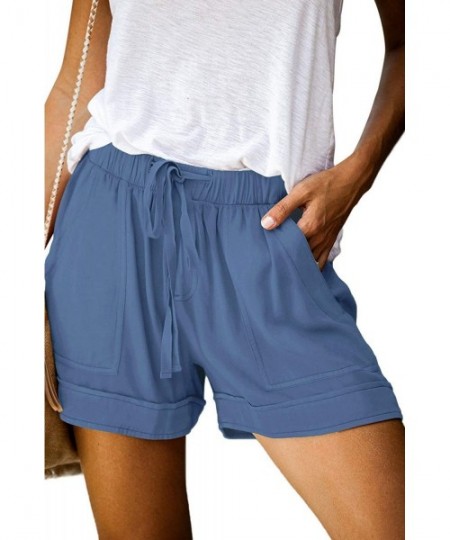 Board Shorts Womens Casual Drawstring Pocketed Shorts Summer Loose Athletic Sports Short Pants - A_blue - CX19CMM27IO