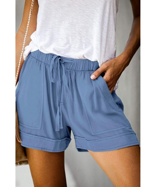 Board Shorts Womens Casual Drawstring Pocketed Shorts Summer Loose Athletic Sports Short Pants - A_blue - CX19CMM27IO