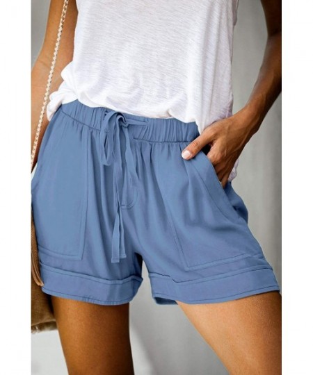 Board Shorts Womens Casual Drawstring Pocketed Shorts Summer Loose Athletic Sports Short Pants - A_blue - CX19CMM27IO