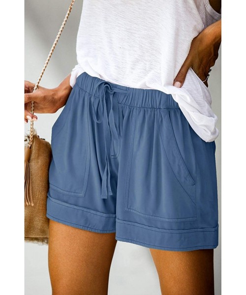 Board Shorts Womens Casual Drawstring Pocketed Shorts Summer Loose Athletic Sports Short Pants - A_blue - CX19CMM27IO