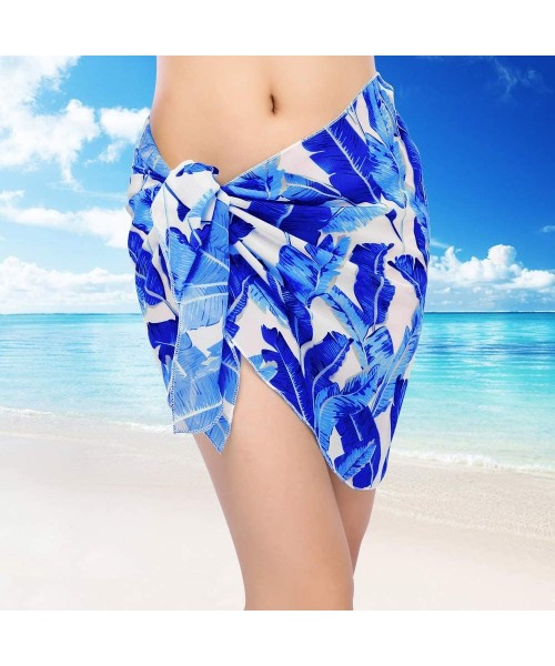 Cover-Ups 2 Pieces Women Chiffon Beach Cover Up Sarong Wrap Swimwear Pareo Swimsuit Short Dress Skirt Black+ Blue Banana Leaf...