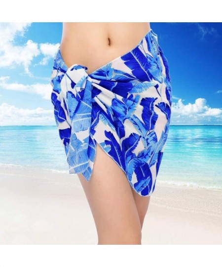 Cover-Ups 2 Pieces Women Chiffon Beach Cover Up Sarong Wrap Swimwear Pareo Swimsuit Short Dress Skirt Black+ Blue Banana Leaf...