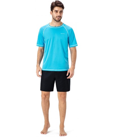 Rash Guards Men's Short Sleeve Rash Guard Swim Shirt Lightweight Quick Dry Outdoor Shirt UPF 50+ Sun Protection - Blue - CT18...