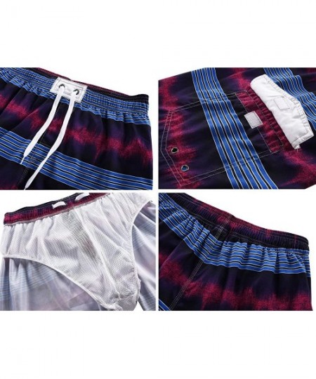 Board Shorts Men's Beachwear Summer Holiday Swim Trunks Quick Dry Striped - Purple - CH18C4K6EKU