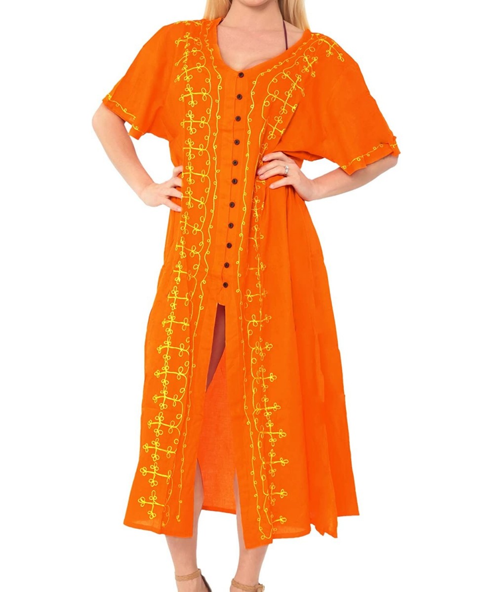 Cover-Ups Women's Midi Beach Dress Summer Casual Elegant Party Dress Embroidered - Summer Orange_k807 - CO182XQIZ7S