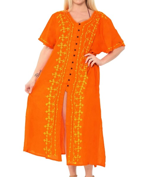 Cover-Ups Women's Midi Beach Dress Summer Casual Elegant Party Dress Embroidered - Summer Orange_k807 - CO182XQIZ7S