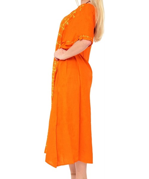 Cover-Ups Women's Midi Beach Dress Summer Casual Elegant Party Dress Embroidered - Summer Orange_k807 - CO182XQIZ7S