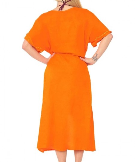 Cover-Ups Women's Midi Beach Dress Summer Casual Elegant Party Dress Embroidered - Summer Orange_k807 - CO182XQIZ7S