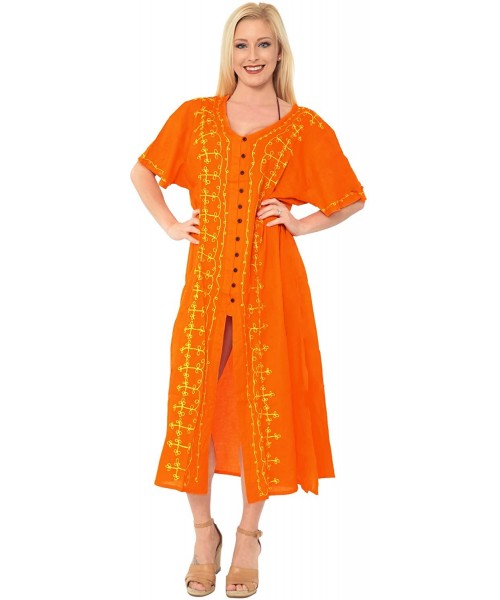 Cover-Ups Women's Midi Beach Dress Summer Casual Elegant Party Dress Embroidered - Summer Orange_k807 - CO182XQIZ7S