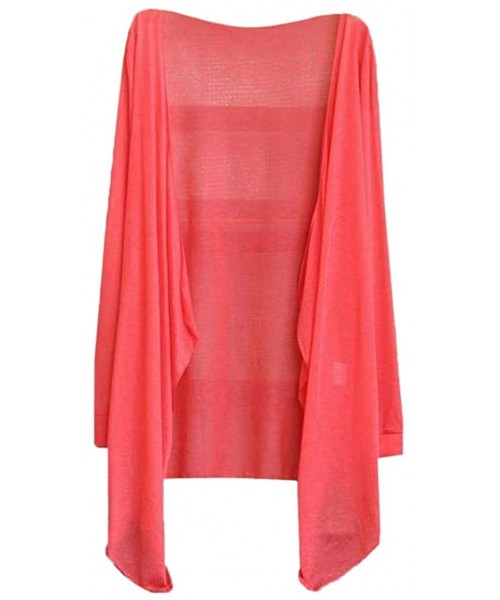 Cover-Ups Womens Kimono Cardigan- Super Thin Open Front Cover Up Tunic Tops Blouses - 3 Red - CQ18TODTHSU