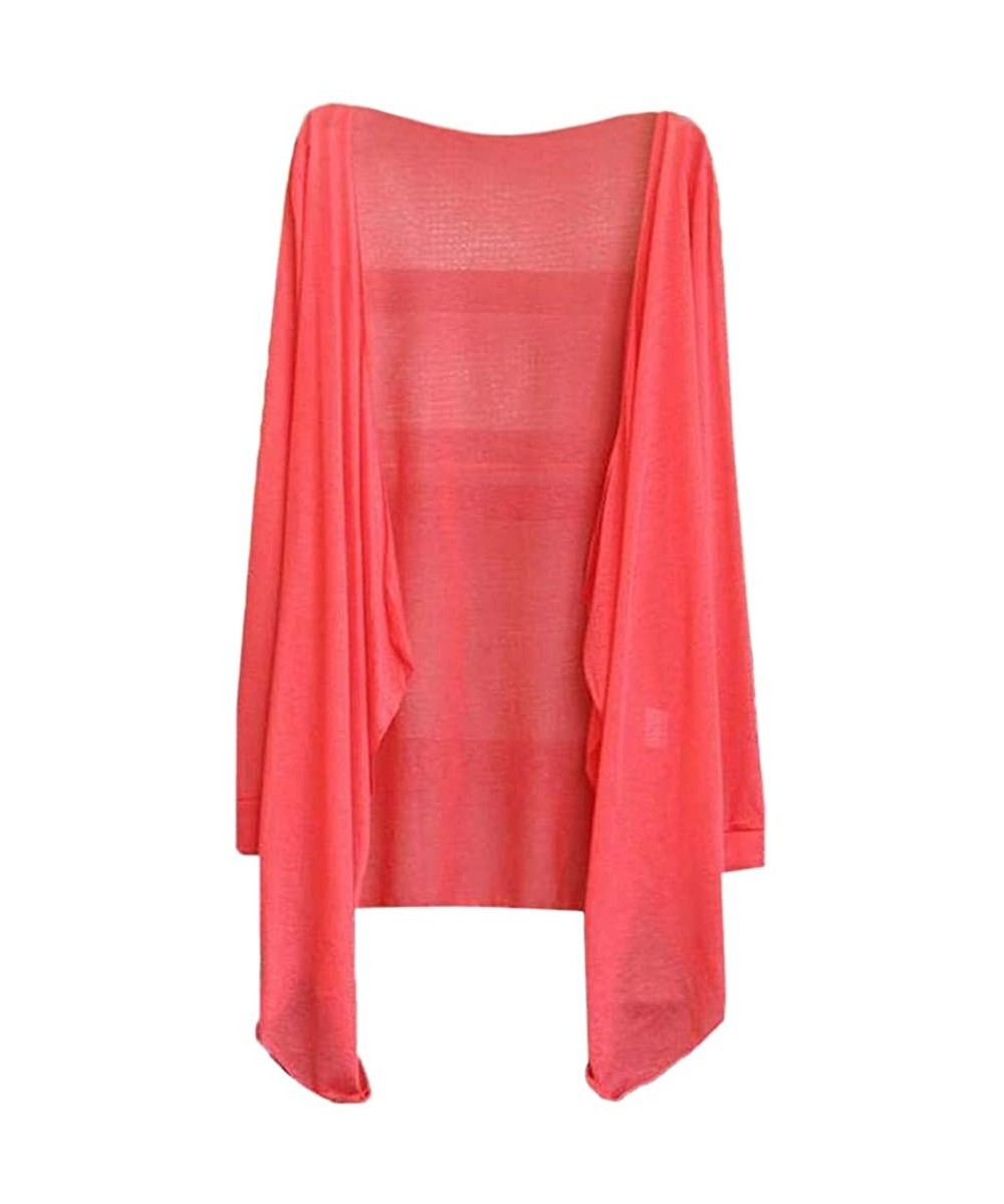 Cover-Ups Womens Kimono Cardigan- Super Thin Open Front Cover Up Tunic Tops Blouses - 3 Red - CQ18TODTHSU