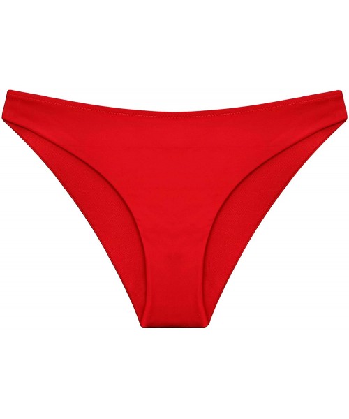 Sets Women's Ruffle Trim V-Neck Halter Bikini Top Brazilian Cheeky Thong Bottom - Red-a - CH1962HGA8N