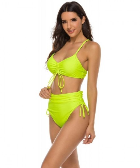 Sets Womens Neon Cheeky High Waisted Bikini Set Push Up Two-Piece Swimsuits Cute Sexy Bathing Suit - A Neon - C0193GY8CH2