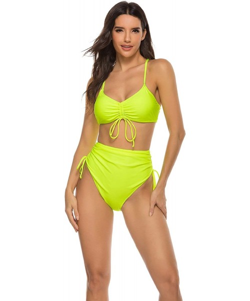 Sets Womens Neon Cheeky High Waisted Bikini Set Push Up Two-Piece Swimsuits Cute Sexy Bathing Suit - A Neon - C0193GY8CH2