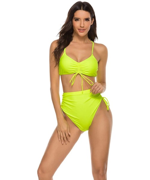 Sets Womens Neon Cheeky High Waisted Bikini Set Push Up Two-Piece Swimsuits Cute Sexy Bathing Suit - A Neon - C0193GY8CH2